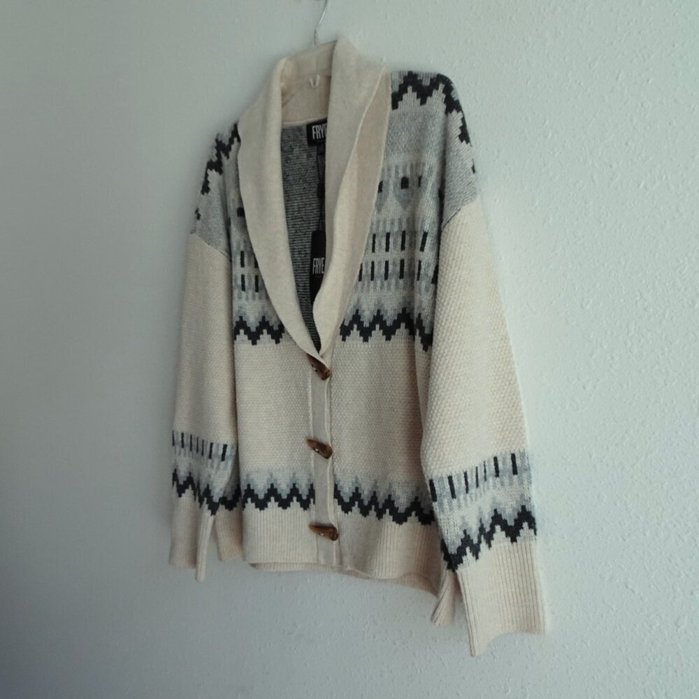 FRYE Cardigan Sweater Women's Size L Beige Patterned Aztec Southwestern - Picture 3 of 9